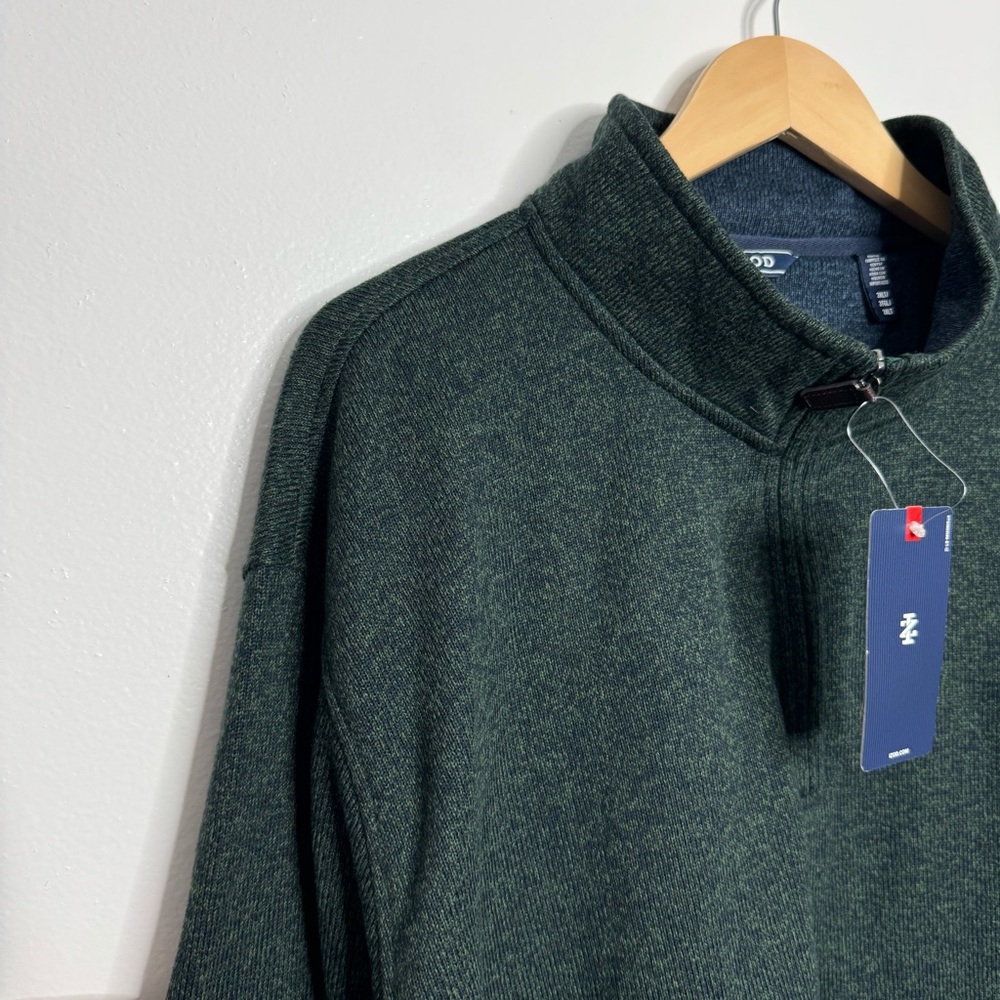 NWT Izod Men's Performance 1/4 Zip Sweater Fleece Solid Pullover Green Size XL - Picture 3 of 9